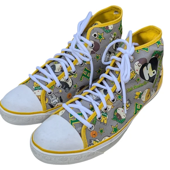 Harajuku Lovers High Top Canvas Sneakers Yellow Gray Kawaii Print Size 10 - Picture 1 of 12